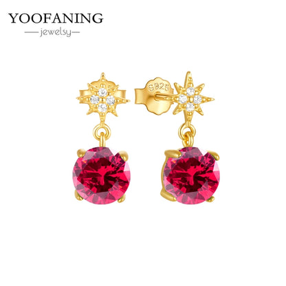 925 Sterling Silver Ear Needle Fashion Exquisite Hoop Earrings  Classic Rose Red Series Earrings for Women Patty Jewelry Gift