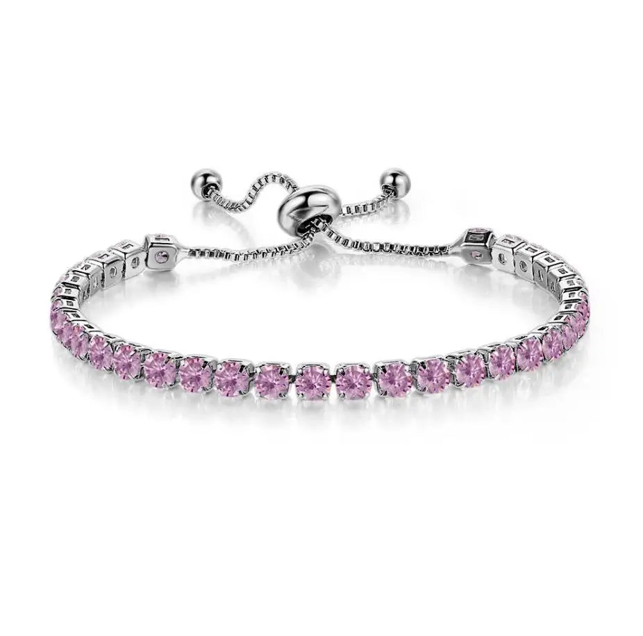Adjustable Colorful Birthstone Tennis Bracelets for Women 4MM Crystal Bangle Girls Hand Chain Trend Jewelry Accessories H133
