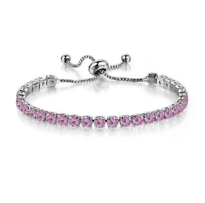 Adjustable Colorful Birthstone Tennis Bracelets for Women 4MM Crystal Bangle Girls Hand Chain Trend Jewelry Accessories H133