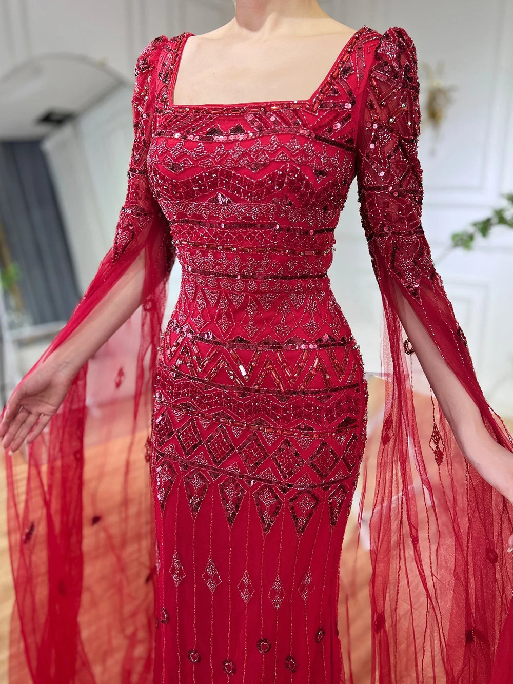 2025 Caramel With Beaded Cape Sleeves Design Mermaid Long Evening Dresses Gowns For Women's Wedding Party LA72355A Customized