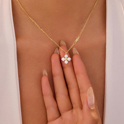 925 Sterling Silver Dainty Lucky CZ Leaf Necklace for Women 14k Gold Plated Flowers Elegant Pendant Necklace Wedding Jewelry