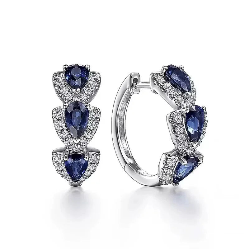 Droplet Shiny Synthetic Gems Decor Hoop Earrings Elegant Simple Style Banquet Party Ear Ornament Female Gift
