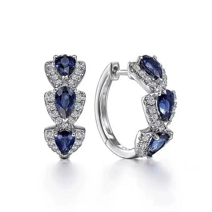 Droplet Shiny Synthetic Gems Decor Hoop Earrings Elegant Simple Style Banquet Party Ear Ornament Female Gift