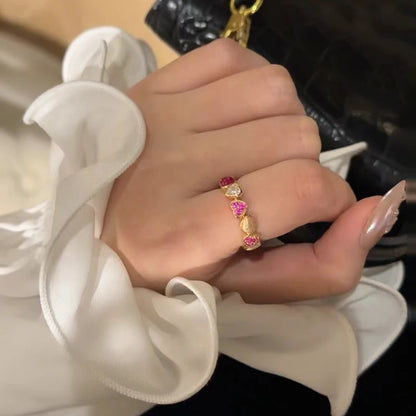 925 Sterling Silver Open Finger Ring Elegant Rose Pink Shining Dazzling Stackable For Women Jewelry Gift Dropship Wholesale