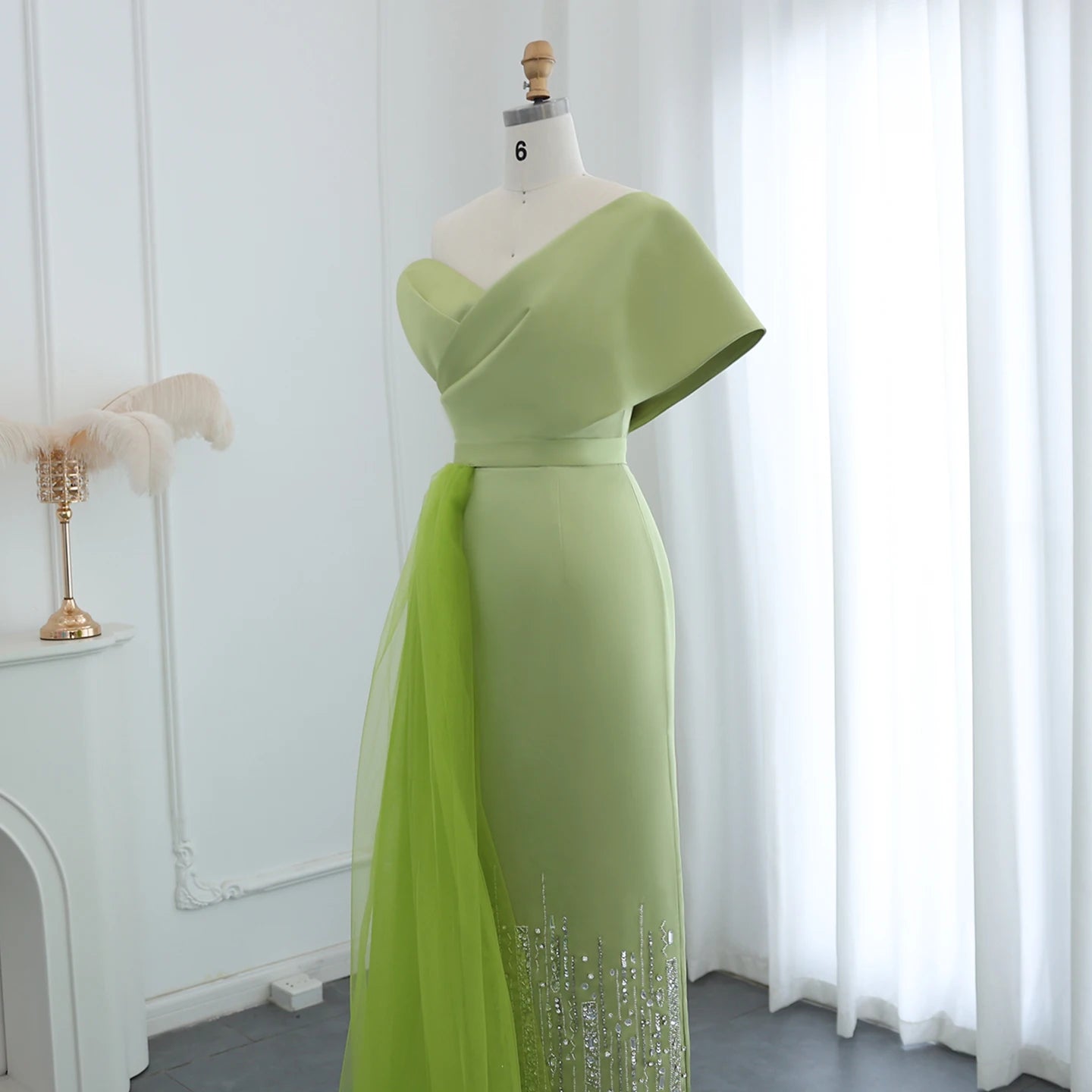 Sharon Said Dubai Lilac One Shoulder Evening Dress with Overskirt Arabic Women Sage Green Wedding Party Gowns SS405 Customized