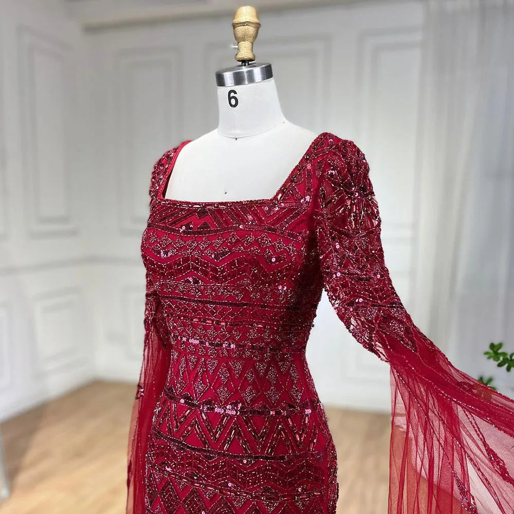 2025 Caramel With Beaded Cape Sleeves Design Mermaid Long Evening Dresses Gowns For Women's Wedding Party LA72355A Customized