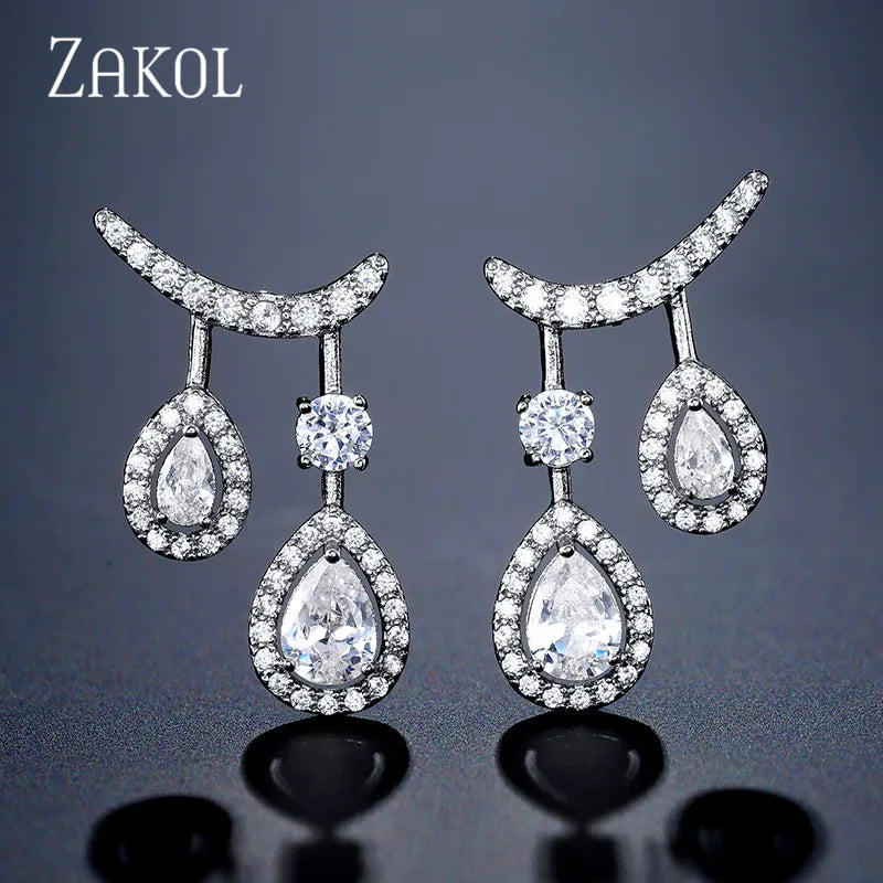 ZAKOL Personality Cubic Zirconia Double Drop Dangle Earrings for Women Wedding Dinner Anniversary Birthday Gift Jewelry FSEP2388