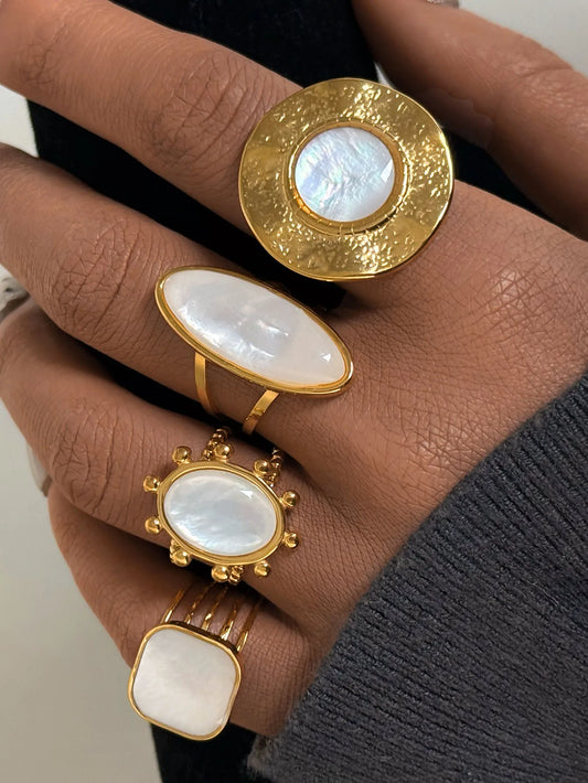 Fashion Shell Stainless Steel 18K Gold Plated Adjustable Opening Rings  for Women Engagement Party Gift Temperament Jewelry 2025