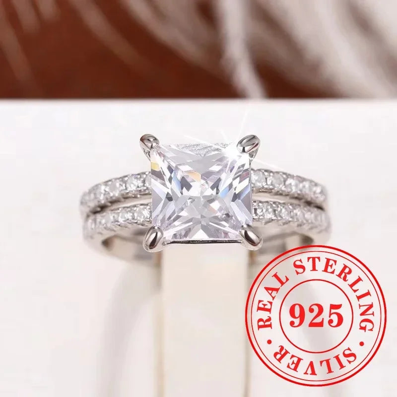 CAOSHI Sparkling Fully Inlaid Zirconia 2Pc/Set Rings 925 Sterling Silver Absolutely Stunning  Jewelry Engagement Women Jewelry