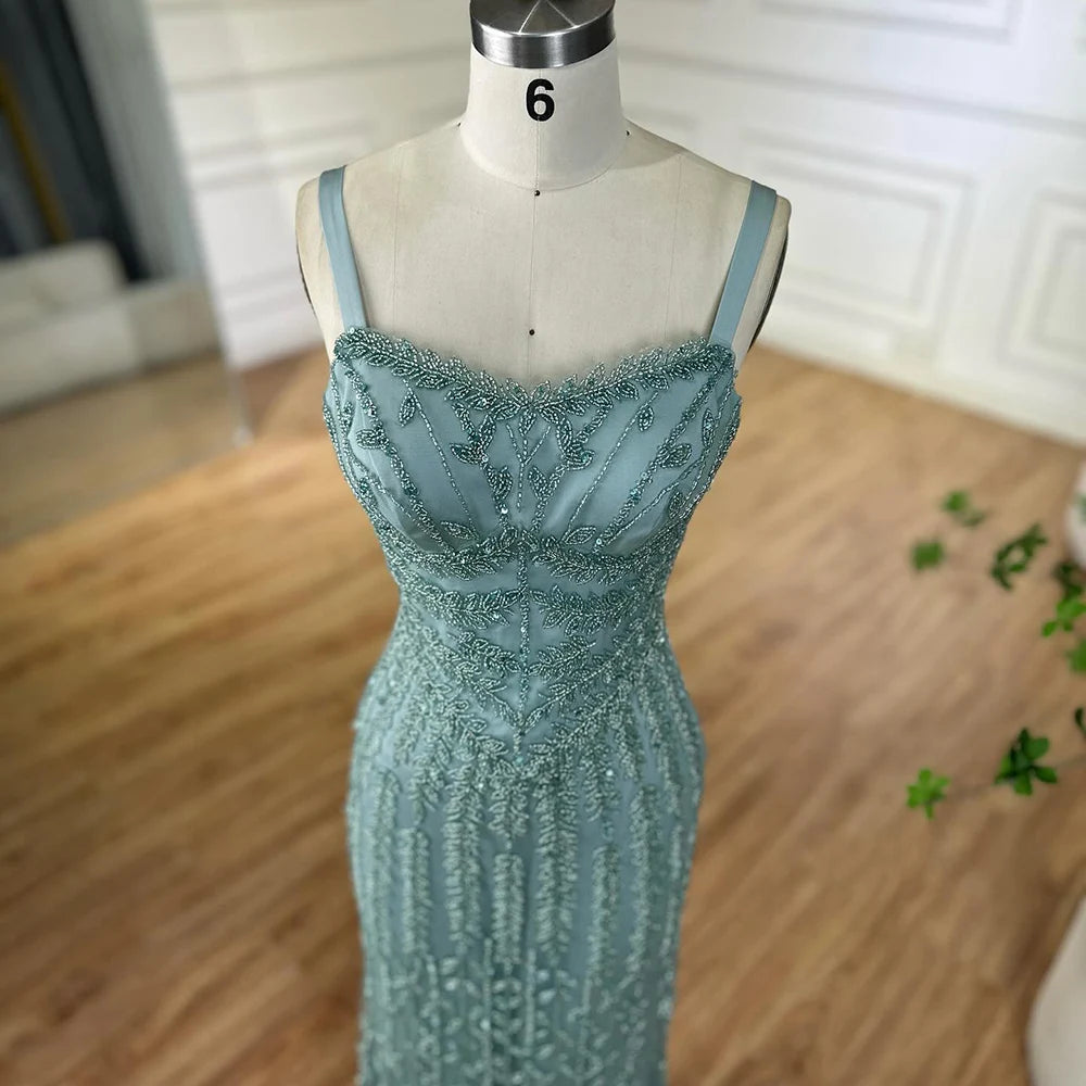 Luxury Arabic Blue Beaded Spaghetti Strap Pink Mermaid Evening Dress for Women Party Serene Hill 2025 Customized LA72725