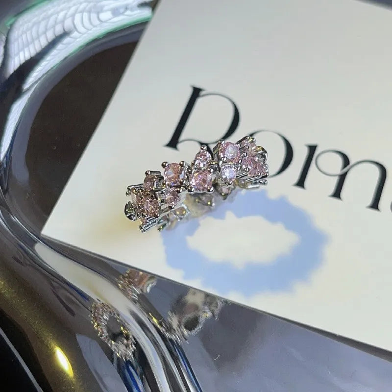 925 Sterling Silver Open Finger Ring Elegant Rose Pink Shining Dazzling Stackable For Women Jewelry Gift Dropship Wholesale