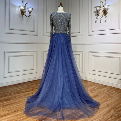 Serene Hill  Mermaid Beaded  Blue Muslim  Evening Dresses Gowns  with Detachable Skirt 2025  LA71750 Customized