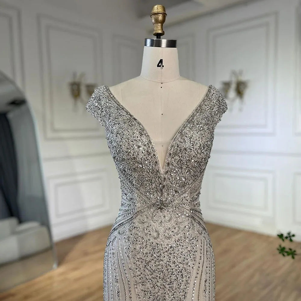 Customized Dubai Caramel Elegant Sleeveles Mermaid Beaded Arabic Evening Dresses Gowns For Women Wedding Party 2025 LA72456