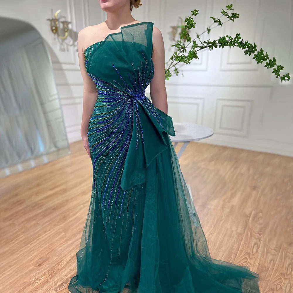Serene Hill Dubai Green Beaded Mermaid High Split Evening Dresses 2025 Prom  For Party LA72090 Customized