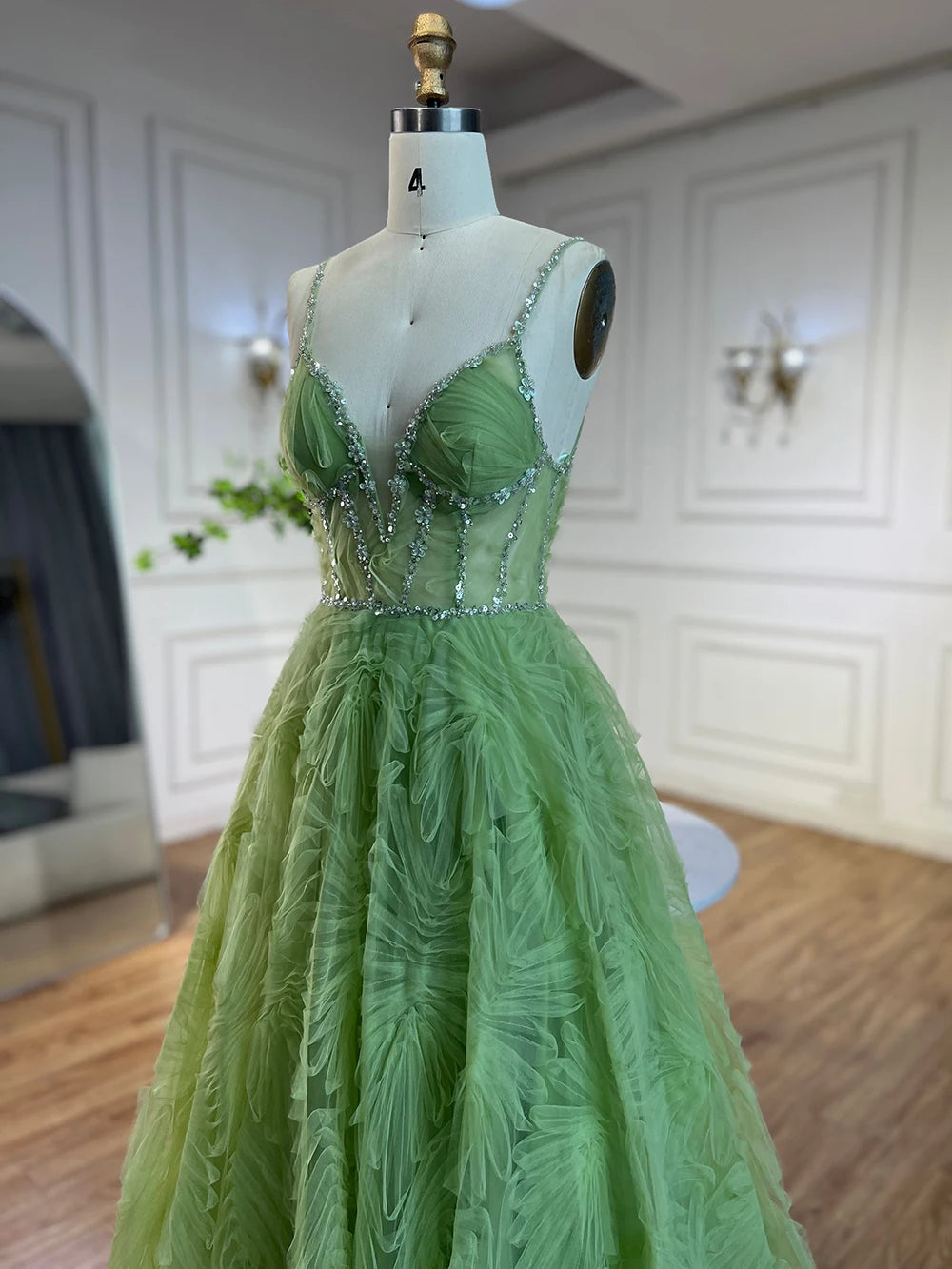 Serene Hill 2025 Arabic Sage Green  Spaghetti Strap Backless A-Line Prom Dress for  | Wedding Party LA72636 Customized