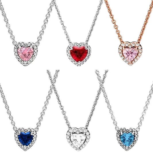Colorful Heart Shaped Pendants Necklace Original 925 Sterling Silver Elevated Heart Necklace Lover's Holiday Fine Jewelry Gift