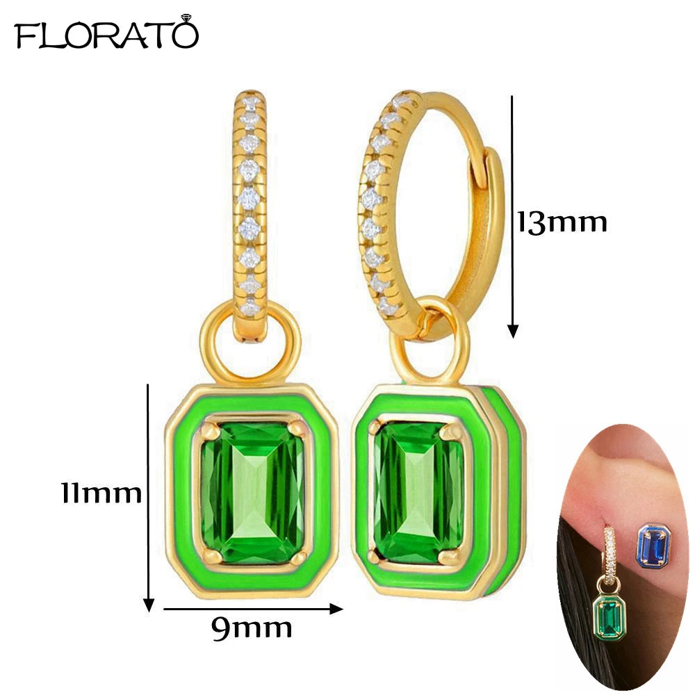 925 Sterling Silver Needle Luxury Green Zircon Pendant Earrings Trend Gold Color Small Hoop Earrings for Women Fashion Jewelry
