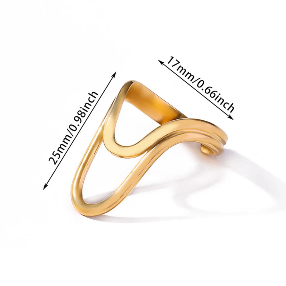 Stainless Steel Irregular Wave Rings For Women Creative Gold Color Adjustable Open Ring Female Jewelry Punk Rapper Anillos Gifts
