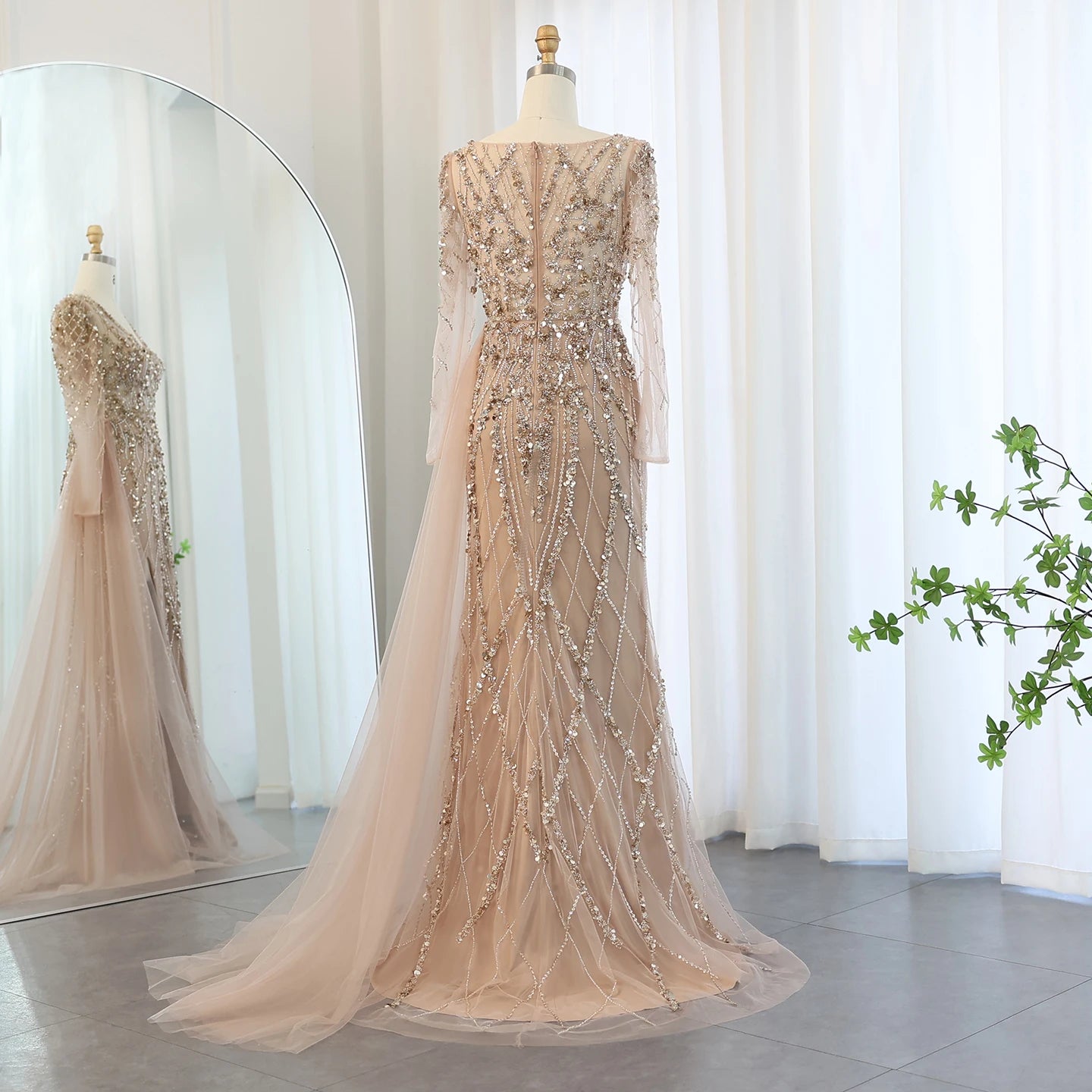 Sharon Said Turquoise Green Meramid Long Sleeves Evening Dress with Overskirt Slit Luxury for Wedding Party SS181 Customized