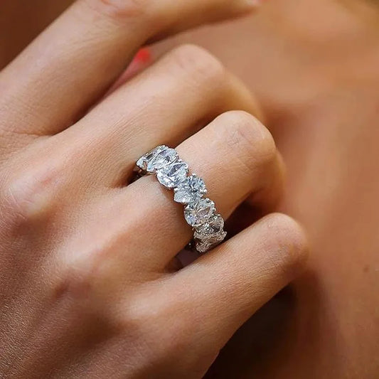 Luxury Pear Cut Single Row White Zircon Rings For Women Silver Color Promise Engagement Wedding Bands Jewelry Mothers Day Gifts