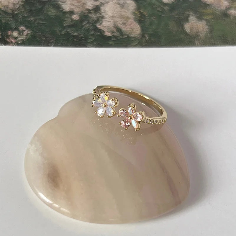 925 Sterling Silver Open Finger Ring Elegant Rose Pink Shining Dazzling Stackable For Women Jewelry Gift Dropship Wholesale