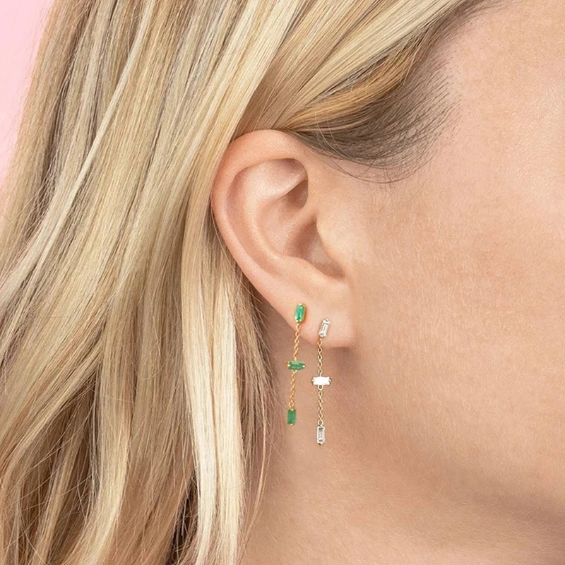 925 Sterling Silver Needle Luxury Green Zircon Pendant Earrings Trend Gold Color Small Hoop Earrings for Women Fashion Jewelry