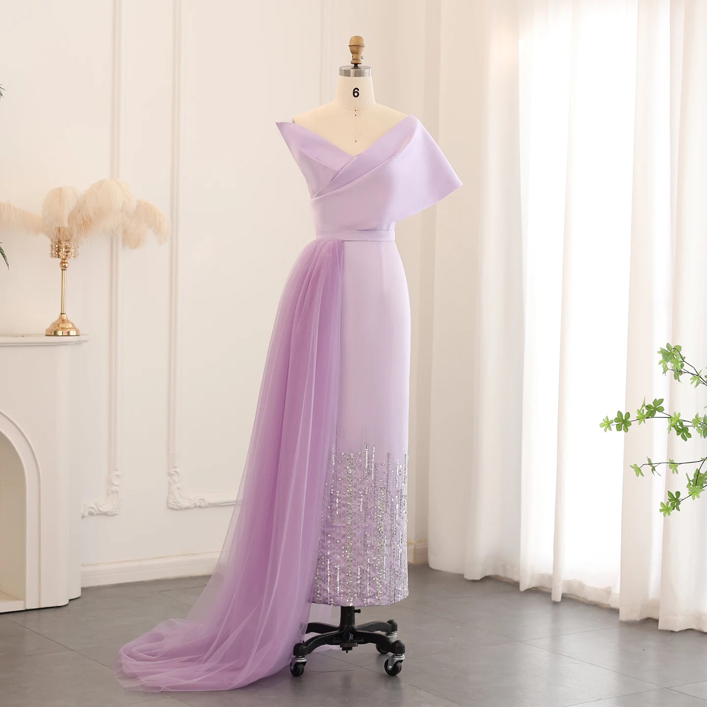 Sharon Said Dubai Lilac One Shoulder Evening Dress with Overskirt Arabic Women Sage Green Wedding Party Gowns SS405 Customized