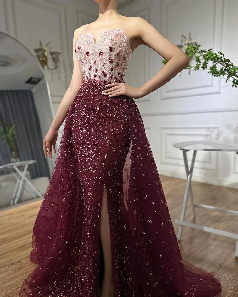 Serene Hill Blue Mermaid High Split With Skirt Sweetheart Strapless Beaded Party Dresses  Women Evening 2025 LA71796 Customized