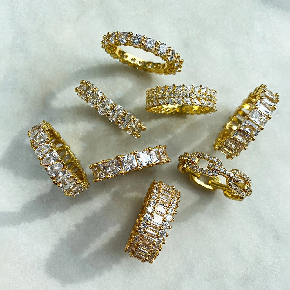 Luxury Designer Trendy Gold Color Eternity Band Gold Plated Ring for Women Free Items Gift Jewelry Wholesale Moonso Z84
