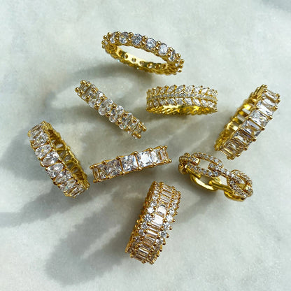Luxury Designer Trendy Gold Color Eternity Band Gold Plated Ring for Women Free Items Gift Jewelry Wholesale Moonso Z84