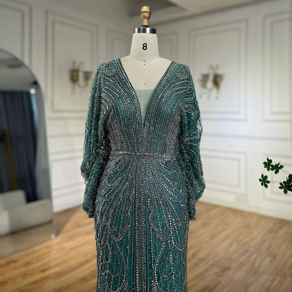 Serene Hill Arabic Gold Elegant Mermaid Black  Beaded Evening Dresses Gowns Diamond For Party 2025 LA72288A Customized