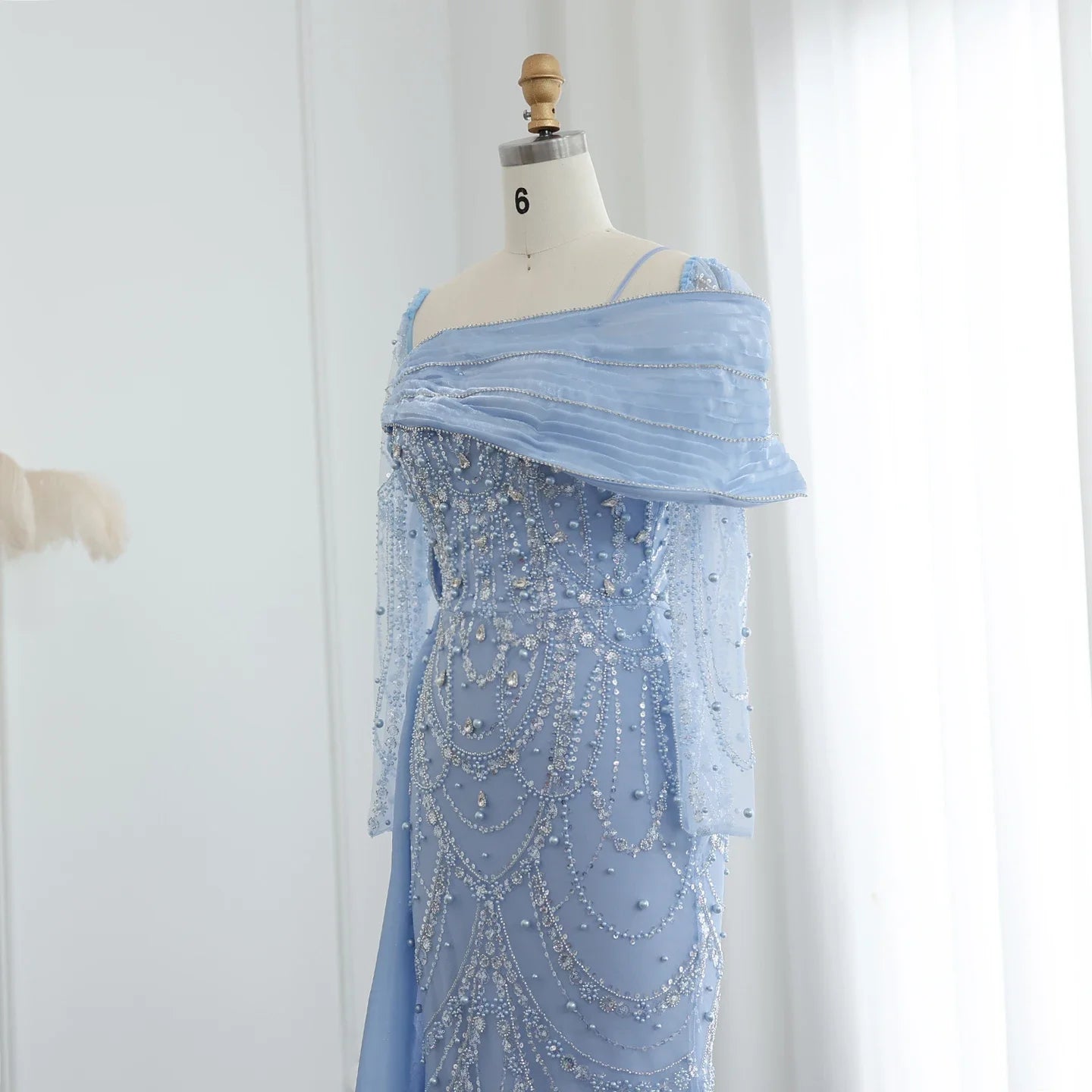 Sharon Said Nude Luxury Crystal Mermaid Evening Dress with Overskirt Long Sleeve Dubai Wedding Formal Prom Gown SS256 Customized