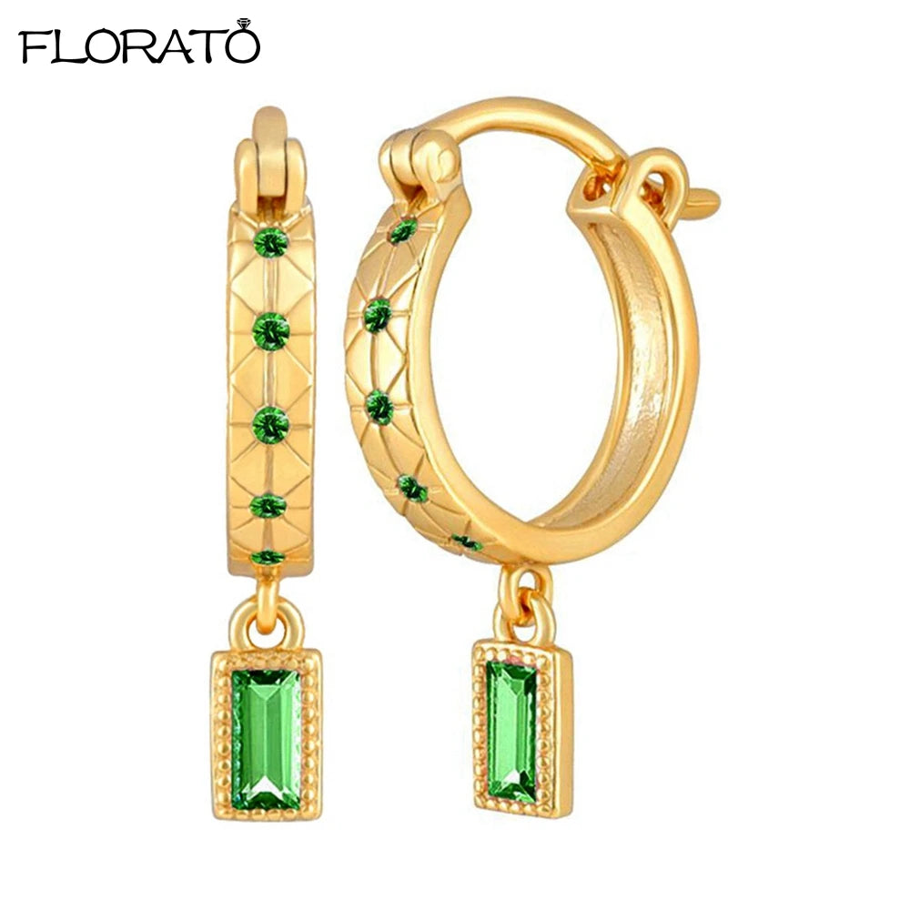 925 Sterling Silver Needle Luxury Green Zircon Pendant Earrings Trend Gold Color Small Hoop Earrings for Women Fashion Jewelry