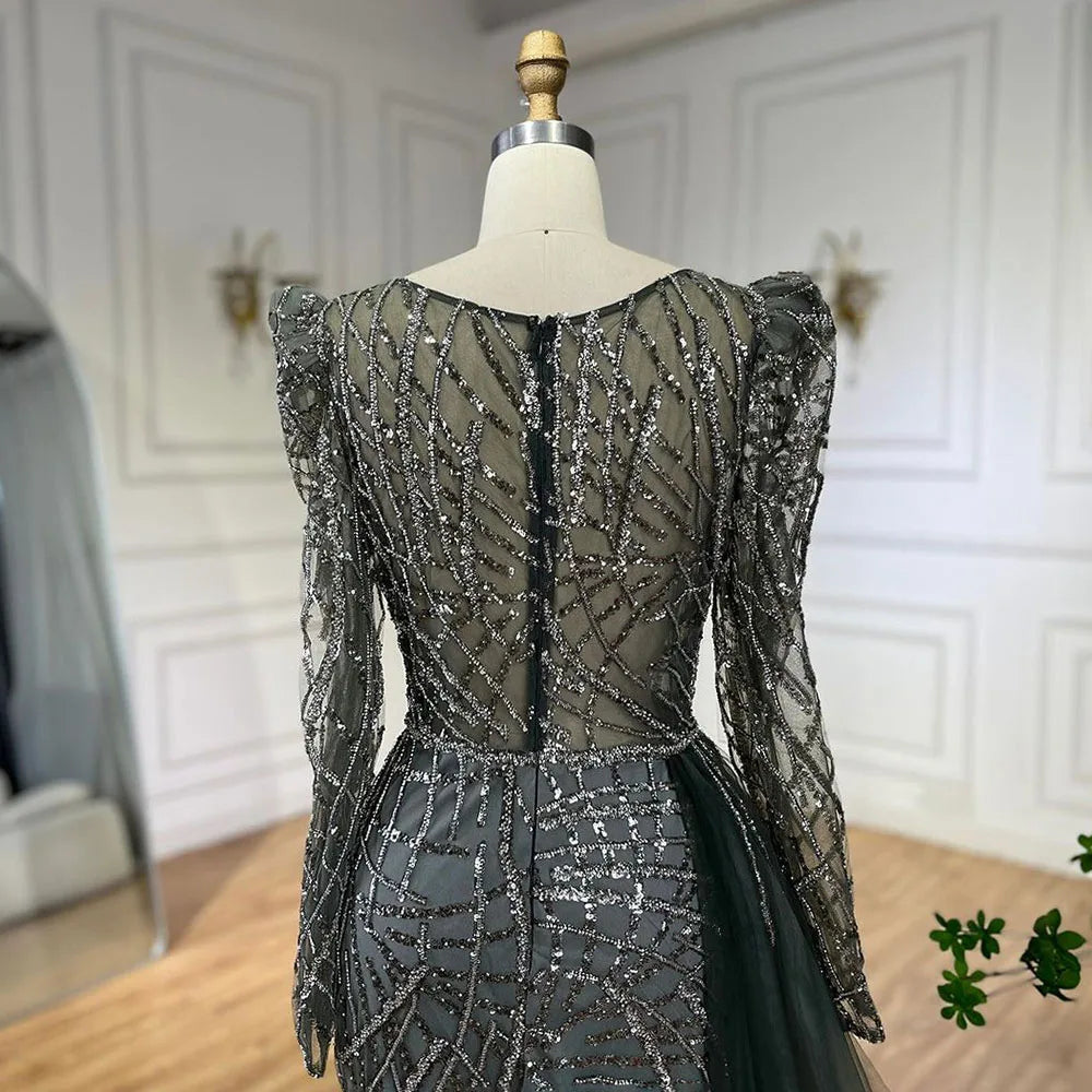 Serene Hill Muslim Gold Mermaid Beaded  Dubai Evening Dresses Gowns With Overskirt 2025 For  Party LA72206 Customized