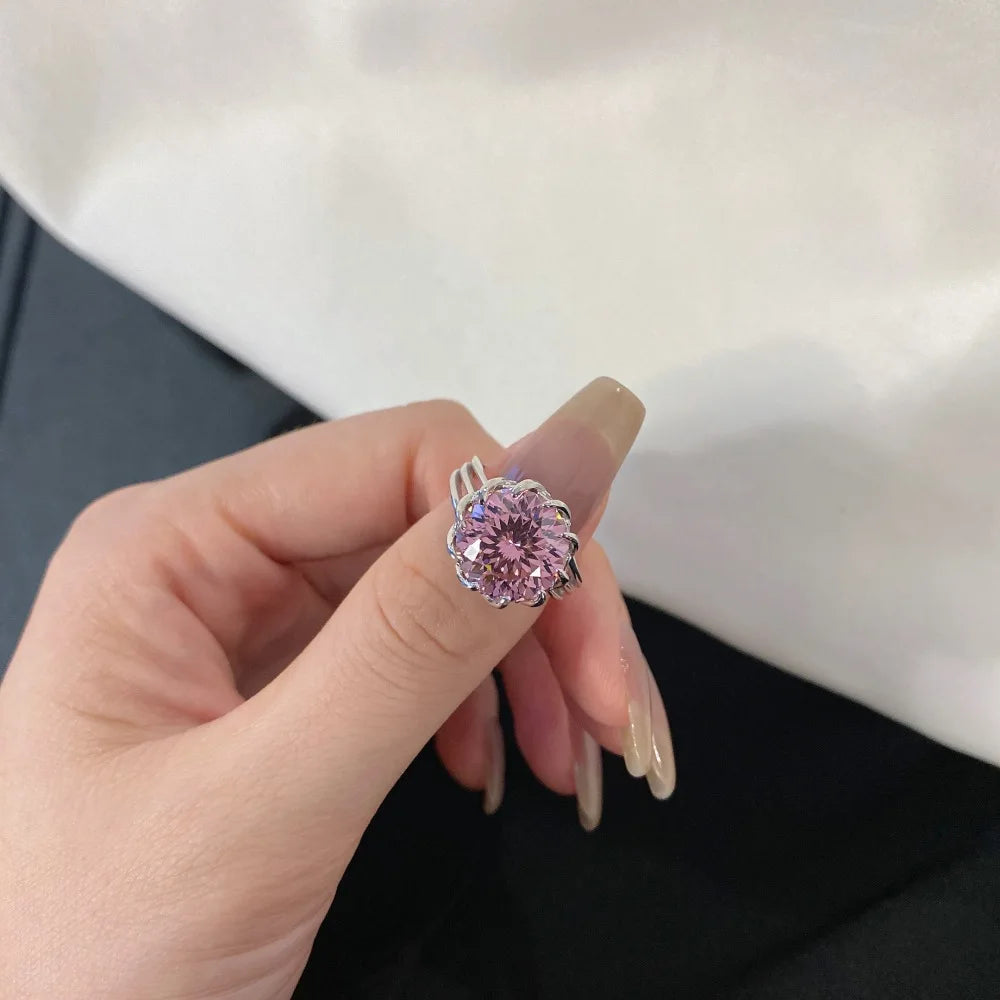 EUREKA 925 Sterling Silver Crushed Ice Cut Lab Pink Sapphire Gemstone Ring For Women Wedding Engagement Jewelry