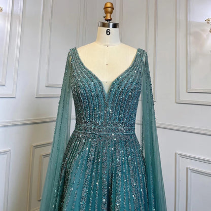 Nude Arabic Luxury Cape Sleeves Evening Dresses Gowns A-Line Beaded 2025 For Party LA71567 Customized