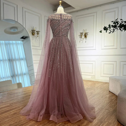 Luxury Caramel Evening Dress with Cape Long Sleeve Beaded Formal Gown for  Occasion Serene Hill 2025 LA72994 Customized