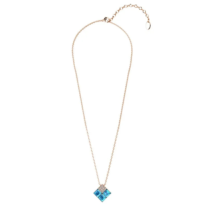 Daisini 925 Sterling Silver Minimalist Rhombus Pendant Clavicle Chain Necklace for Women with Swarovski Crystals Jewelry Gift