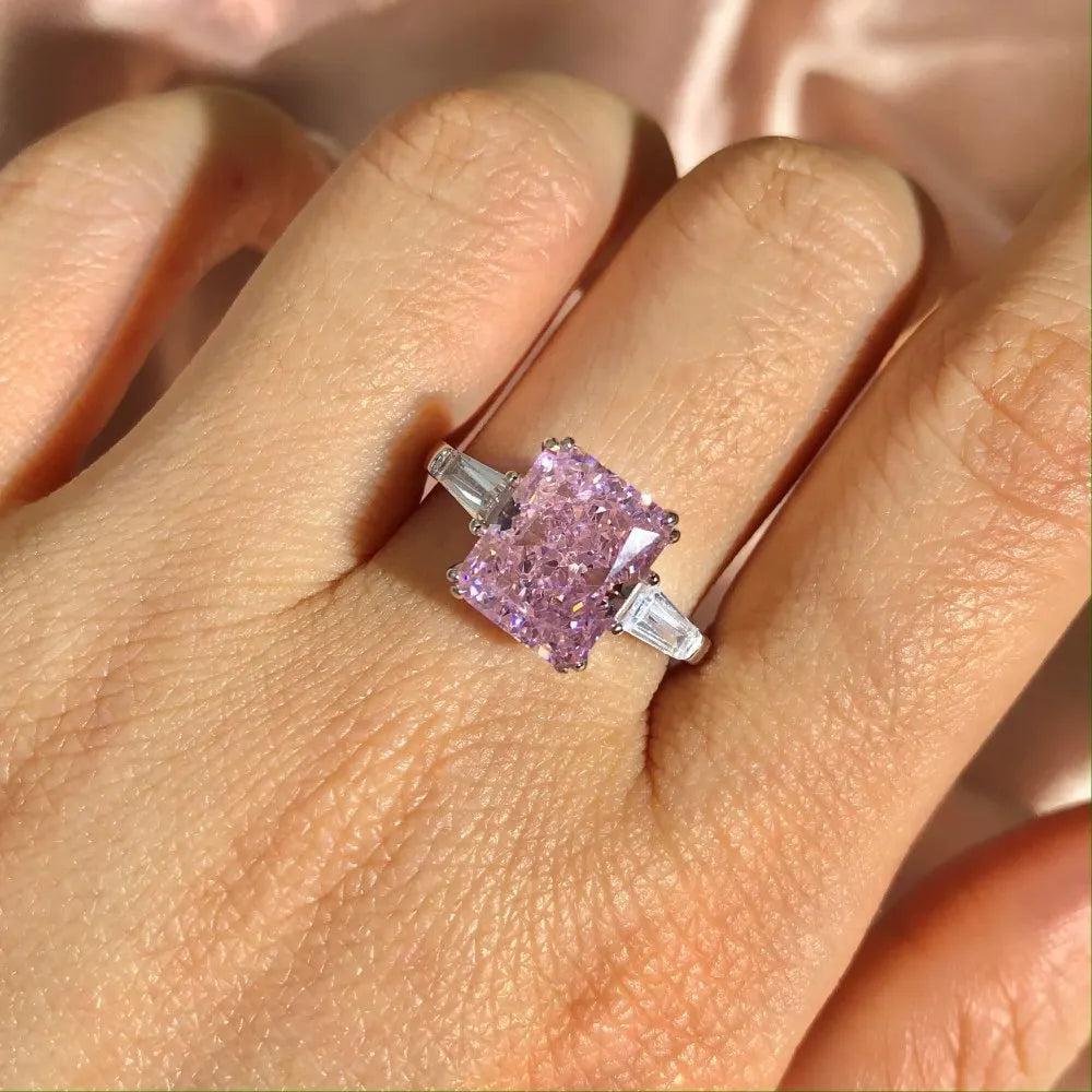 EUREKA 925 Sterling Silver Crushed Ice Cut Lab Pink Sapphire Gemstone Ring For Women Wedding Engagement Jewelry