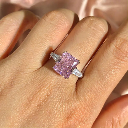 EUREKA 925 Sterling Silver Crushed Ice Cut Lab Pink Sapphire Gemstone Ring For Women Wedding Engagement Jewelry