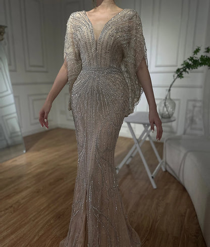 Serene Hill Arabic Gold Elegant Mermaid Black  Beaded Evening Dresses Gowns Diamond For Party 2025 LA72288A Customized