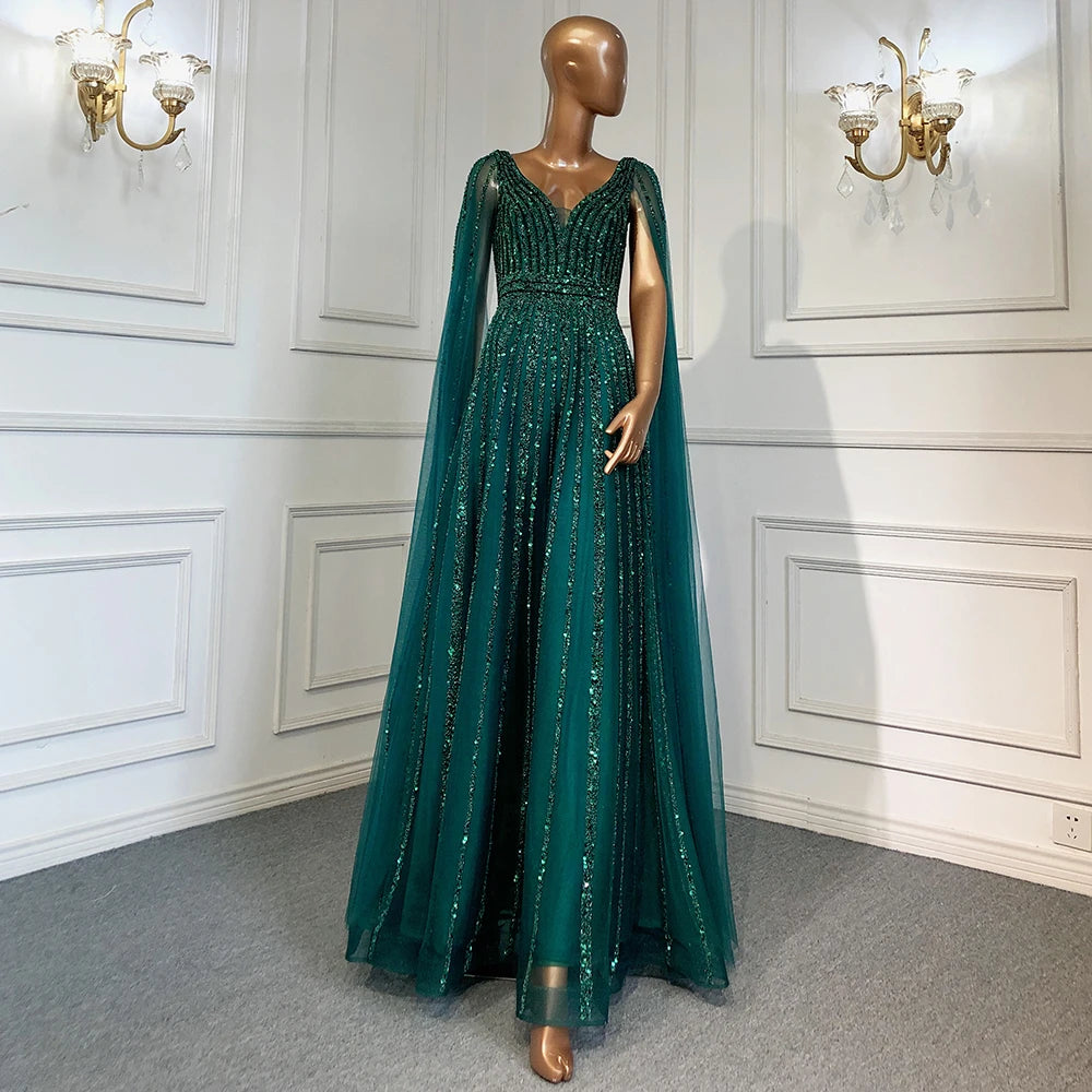 Nude Arabic Luxury Cape Sleeves Evening Dresses Gowns A-Line Beaded 2025 For Party LA71567 Customized