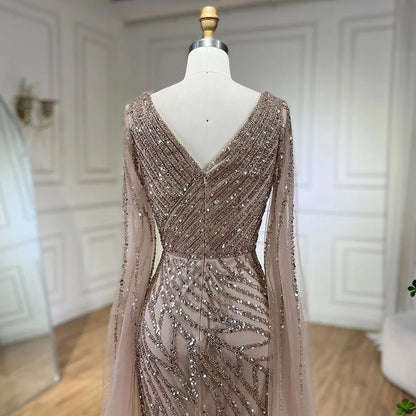 Serene Hill Arabic Mermaid Blue Beaded  Cape   Evening Dress Gown  2025 LA71493A Customized