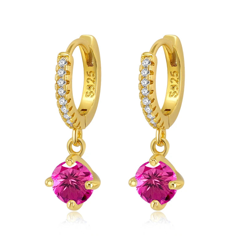 925 Sterling Silver Ear Needle Fashion Exquisite Hoop Earrings  Classic Rose Red Series Earrings for Women Patty Jewelry Gift