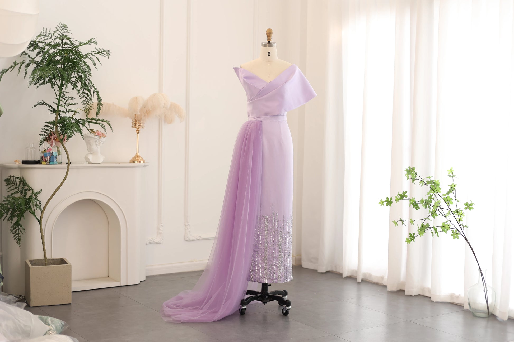 Sharon Said Dubai Lilac One Shoulder Evening Dress with Overskirt Arabic Women Sage Green Wedding Party Gowns SS405 Customized