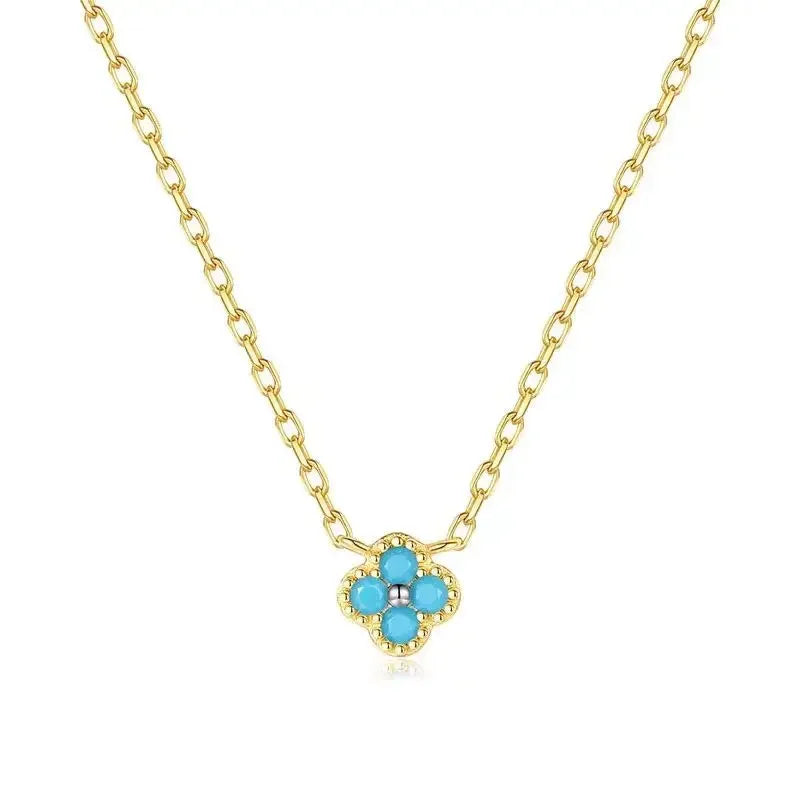 French Style Retro Dopamine Clover Design Necklaces   Colorful Zircon Earrings Clavicle Chain Bracelets Jewelry Sets For Women