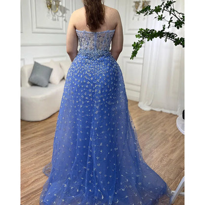 Serene Hill Blue Mermaid High Split With Skirt Sweetheart Strapless Beaded Party Dresses  Women Evening 2025 LA71796 Customized