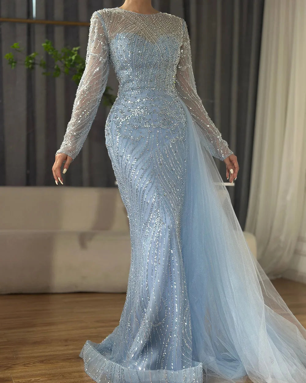 Serene Hill Caramel Beaded Mermaid Long Arabic Evening Dresses Gowns With Overskirt for Formal Occasion 2025 LA71673A Customized