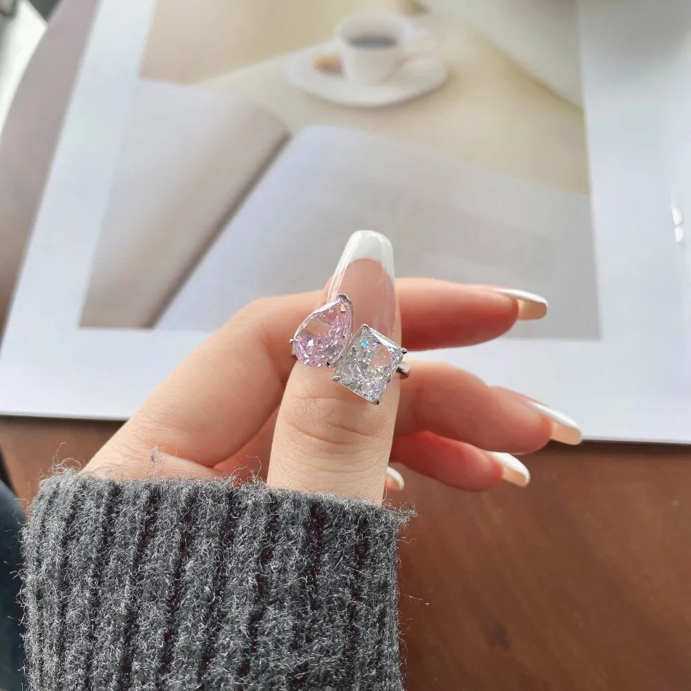 EUREKA 925 Sterling Silver Crushed Ice Cut Lab Pink Sapphire Gemstone Ring For Women Wedding Engagement Jewelry