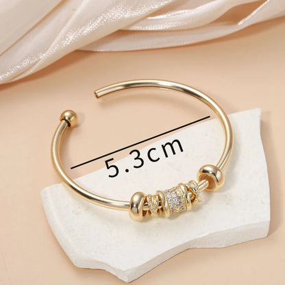 Gold Plated Cuff Bangle Copper Material Cubic Zircon Stone Rhodium Plated Size Adjustable Cuff Bracelet Girl Fashion